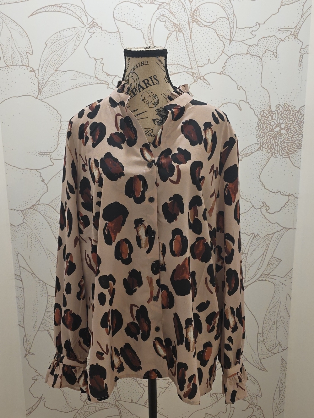 Eloquii Beige Leopard-Print Button Front Blouse